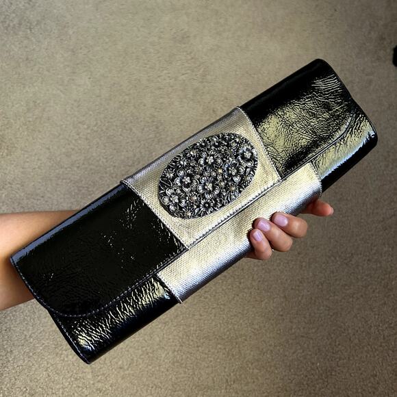 Clara Kasavina Vintage Handmade Black Silver Evening Long Clutch Handbag - Picture 1 of 12